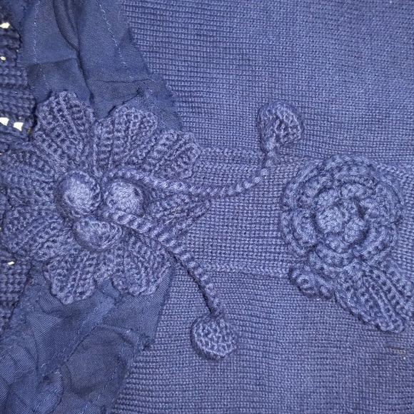 Anthropologie Knitted and Knotted Navy Blue 100% Cotton Button 3/4Sleeve Sweater - Picture 10 of 10